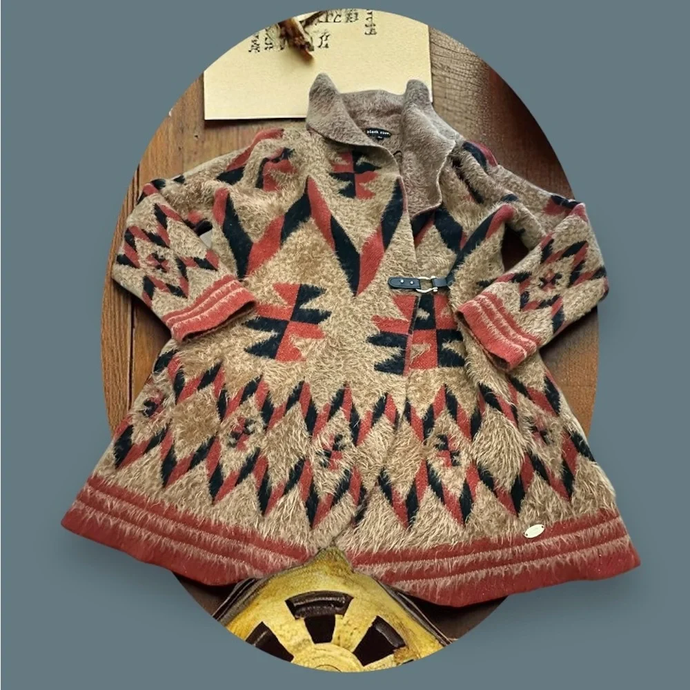 Black Rivet Aztec Southwestern Cozy Sweater Cardigan. Brown/Black/Red
Size: L - Picture 8 of 12